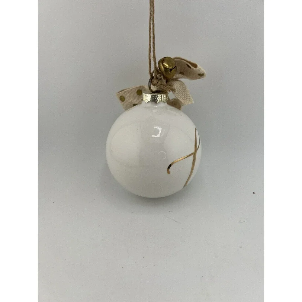 Home‎ Decorative Hand Painted White/Gold Glass Christmas Ball Ornament with Bow